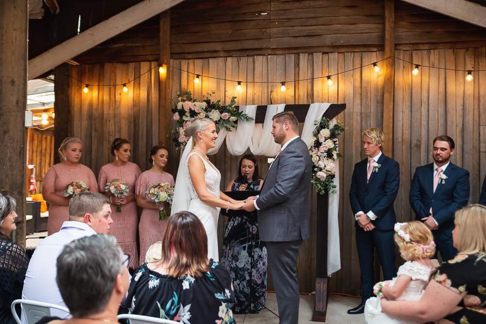 Wedding ceremony at Craigie Knowe Vineyard